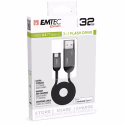 Emtec T750C lecteur USB flash 32 Go USB Type-A / USB Type-C 3.2 Gen 1 (3.1 Gen 1) Noir, Gris