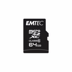 Emtec Micro SDHC ECMSDM64GXC10CG, 64 Go, MicroSDHC, Classe 10, 20 Mo/s, 12 Mo/s, Noir