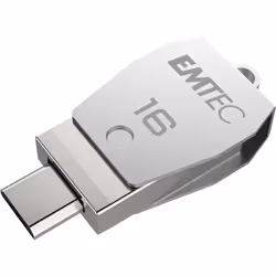 Emtec T250B, 16 Go, USB Type-A / Micro-USB, 2.0, Pivotant, Acier inoxydable