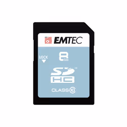 Emtec Classic, 8 Go, SDHC, Classe 10, 20 Mo/s, 12 Mo/s, Noir, Gris, Blanc