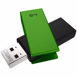 Emtec C350 Brick 2.0, 64 Go, USB Type-A, 2.0, 15 Mo/s, Pivotant, Noir, Vert