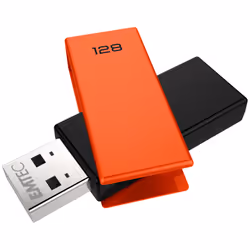 Emtec C350 Brick, 128 Go, USB Type-A, 2.0, 15 Mo/s, Pivotant, Noir, Orange