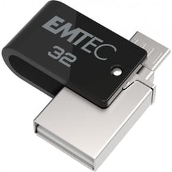 Emtec T260B lecteur USB flash 32 Go USB Type-A / Micro-USB 2.0 Noir, Acier inoxydable
