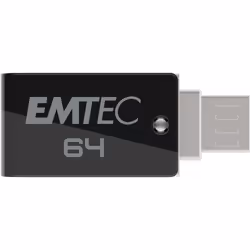 Emtec T260B lecteur USB flash 64 Go USB Type-A / Micro-USB 2.0 Noir, Acier inoxydable