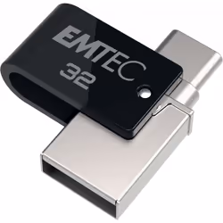 Emtec T260C, 32 Go, USB Type-A / USB Type-C, 3.2 Gen 1 (3.1 Gen 1), 180 Mo/s, Pivotant, Noir, Acier inoxydable