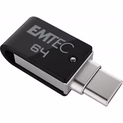 Emtec T260C lecteur USB flash 64 Go USB Type-A / USB Type-C 3.2 Gen 1 (3.1 Gen 1) Noir, Acier inoxydable