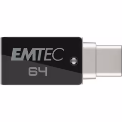 Emtec T260C lecteur USB flash 64 Go USB Type-A / USB Type-C 3.2 Gen 1 (3.1 Gen 1) Noir, Acier inoxydable