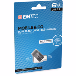Emtec T260C lecteur USB flash 64 Go USB Type-A / USB Type-C 3.2 Gen 1 (3.1 Gen 1) Noir, Acier inoxydable - Vue supplémentaire 4