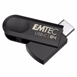 Emtec C280, 64 Go, USB Type-C, 3.2 Gen 1 (3.1 Gen 1), Pivotant, Noir