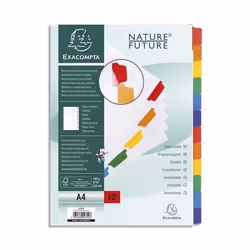 EXACOMPTA JEU DINTERCALAIRES 12 POSITIONS EN CARTE BLANCHE 170G ONGLETS MYLAR®. FORMAT A4.