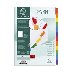 EXACOMPTA JEU DINTERCALAIRES 12 POSITIONS EN CARTE BLANCHE 170G ONGLETS MYLAR®. FORMAT A4.