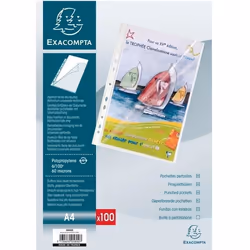 1 Etui carton de 100 pochettes perforées ouverture haut et côté - polypropylène lisse 6/100e - A4 - Cristal