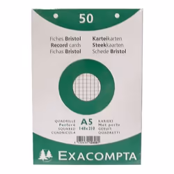 Paquet 50 fiches bristol sous film - blanc quad...