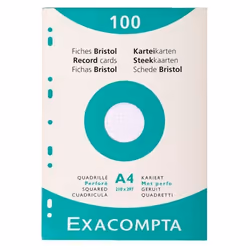 EXACOMPTA 100 Fiches Bristol 210x297mm quadrillées 5x5mm et perforées Blanc