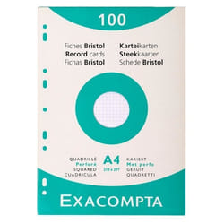 EXACOMPTA 100 Fiches Bristol 210x297mm quadrillées 5x5mm et perforées Blanc