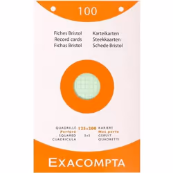 EXACOMPTA 100 Fiches Bristol 125x200mm quadrillées 5x5mm et perforées Couleurs assorties
