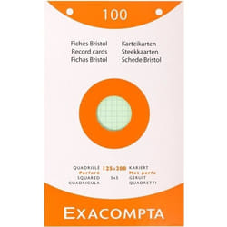 EXACOMPTA 100 Fiches Bristol 125x200mm quadrillées 5x5mm et perforées Couleurs assorties
