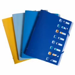 Exacompta BeeBlue, Flap folder, A4, Polypropylène (PP), Bleu, Bleu clair, Turquoise, Jaune, 180 feuilles, Elastique