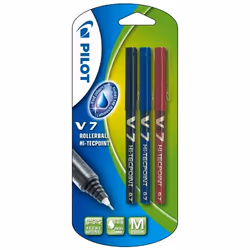 Pilot Hi-Tecpoint V7, Stylos à encre gel avec bouchon, Noir, Bleu, Rouge, Noir, Bleu, Rouge, Plastique, 0,7 mm, Ampoule