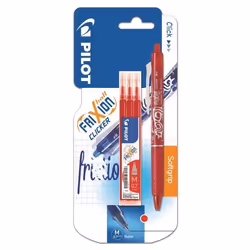 PILOT - Roller effacable + recharges- Frixion Ball Clicker rouge + 1 etui de 3 recharges Rouge - Pointe Moyenne - Encre Rouge
