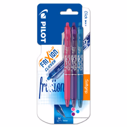 Pilot FriXion Ball Clicker, Stylos rétractables à encre gel, Bleu, Rose, Violet, Bleu, Violet, Rouge, Ampoule, 3 pièce(s)