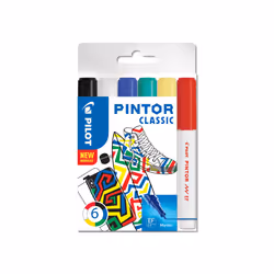 Pilot Pintor Classic, 6 pièce(s), Noir, Bleu, Vert, Rouge, Blanc, Jaune, Pointe fine, Couleurs assorties, Rond, 2,3 mm