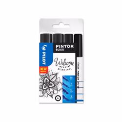 Pilot Pintor, 4 pièce(s), Noir, Pointe du marqueur/fine, Noir, Blanc, Rond, Encre à base d'eau