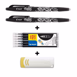 Lot de 2 stylos FriXion Ball pointe moyenne 0.7mm noir Pilot + 6 recharges + gomme