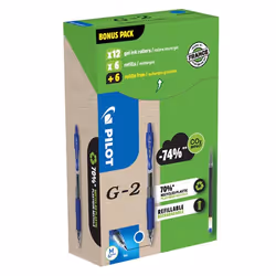 Pilot G-2 GREEN PACK, Stylos rétractables à encre gel, Bleu, Bleu, Moyen, Rond, 0,39 mm