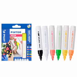 Pilot Pintor Neon, Noir, Vert, Orange, Rose, Blanc, Jaune, Multicolore, 6 couleurs, Moyen, Rond, 1,4 mm
