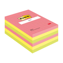 Post-it Grandes notes adhésives néons - 6 blocs lignés 101x152 mm - 100% PEFC - Idéales pour bureau et école
