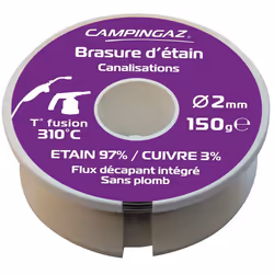 Bobine d'étain 97% sans plomb CAMPINGAZFlux décapant intégréEtain 97% / Cuivre : 3%Applications : canalisations eau potable, ...