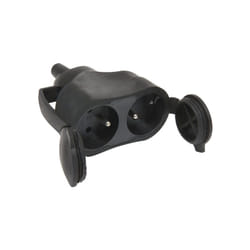 Debflex - fiche femelle etanche double avec volet 2P+T 16A droite noir - 713760
