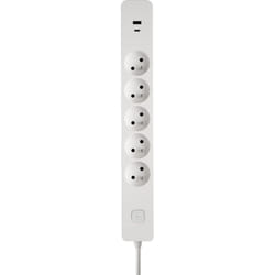 Debflex - bloc 5 prises 2P+T 16A avec interrupteur + 2 usb a+c 3,4A 1,49M blanc