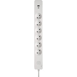 Debflex - bloc parafoudre 6 prises 2P+T avec inter + 2USB a+c 3,4A 1,49M blanc