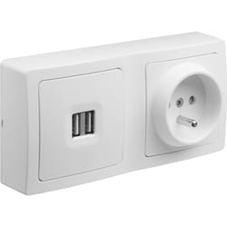 Blok duo prise usb double 2,1A + prise de courant 2P+T blanc - 746823 - Debflex