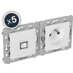 Debflex - caly mecanisme duo prise RJ45 + prise de courant 2P+T blanc boite de 5 - 802025