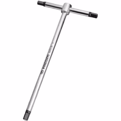 Clé mâle en T 10 mm Facom 84TC10 Profil 6 pans aux 3 extrémités de la clé. Chromée avec les extrémités brunies
