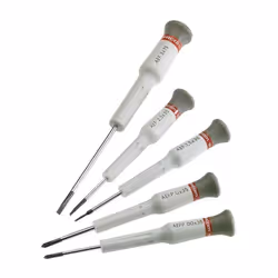 3 tournevis a fente : Dim. 1.5x35 - 2x35 - 3x75 2 tournevis a empreinte Phillips® : 0x35 - 00x35 Tete pivotante pour optimise ...