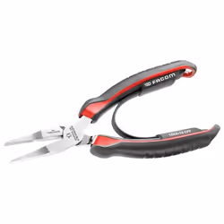 Pince à becs plats, finement striés et effilés combinant prise ferme et accessibilité. Ressort à rappel et anneau d'attache.  ...