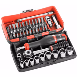 Description générale Cet ensemble d'outils Facom, le Coffret douilles 1/4'' 6 pans métriques R2NANOPB, est idéal pour toutes  ...