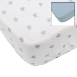 BABYCALIN Lot de 2 draps housse Jersey coton - Bleu uni et impression etoile bleue - 60 x 120 cm