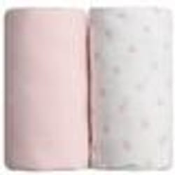 BABYCALIN Lot de 2 draps housse Jersey coton - Impression étoile rose et rose uni - 70 x 140 cm