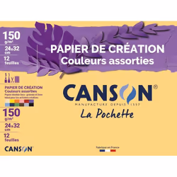 Papier créatif - 24x32cm - Canson - Couleurs assorties - 150g - 12 feuilles - Dessin