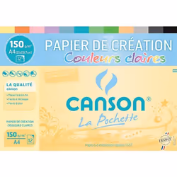 Pochette papier de création - CANSON - A4 - 150 g - Couleurs claires - 12 feuilles