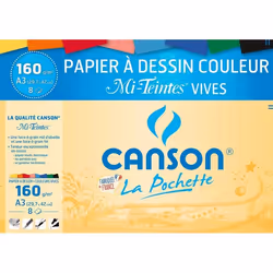 Pochette papier dessin - CANSON - Mi-Teinte - A3 - 160g - 8 feuilles - Couleurs vives