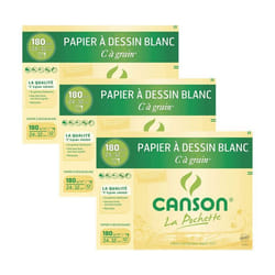 3 pochettes de papier Canson - Papier à dessin - 24x32 cm - Blanc - 180g - 12 feuilles