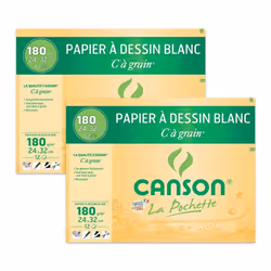 Lot de 2 pochettes - Canson - Papier à dessin - 24x32 cm - Blanc - 180g - 12 feuilles