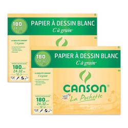 Lot de 2 pochettes - Canson - Papier à dessin - 24x32 cm - Blanc - 180g - 12 feuilles