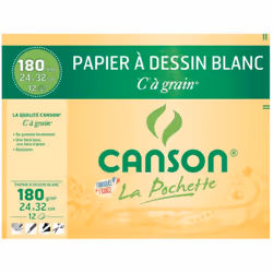 Canson Pochette “C” à grain, papier d'art, 180 g/m², 12 feuilles
